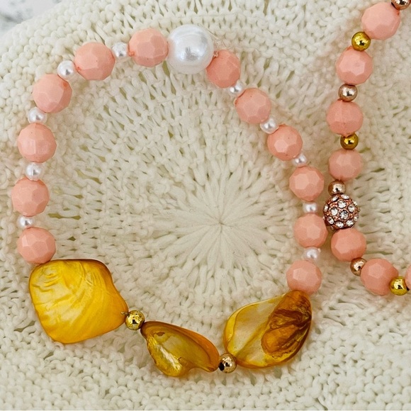 Bundle 2 Handmade Stretch Bracelets Pink peach - Picture 5 of 6